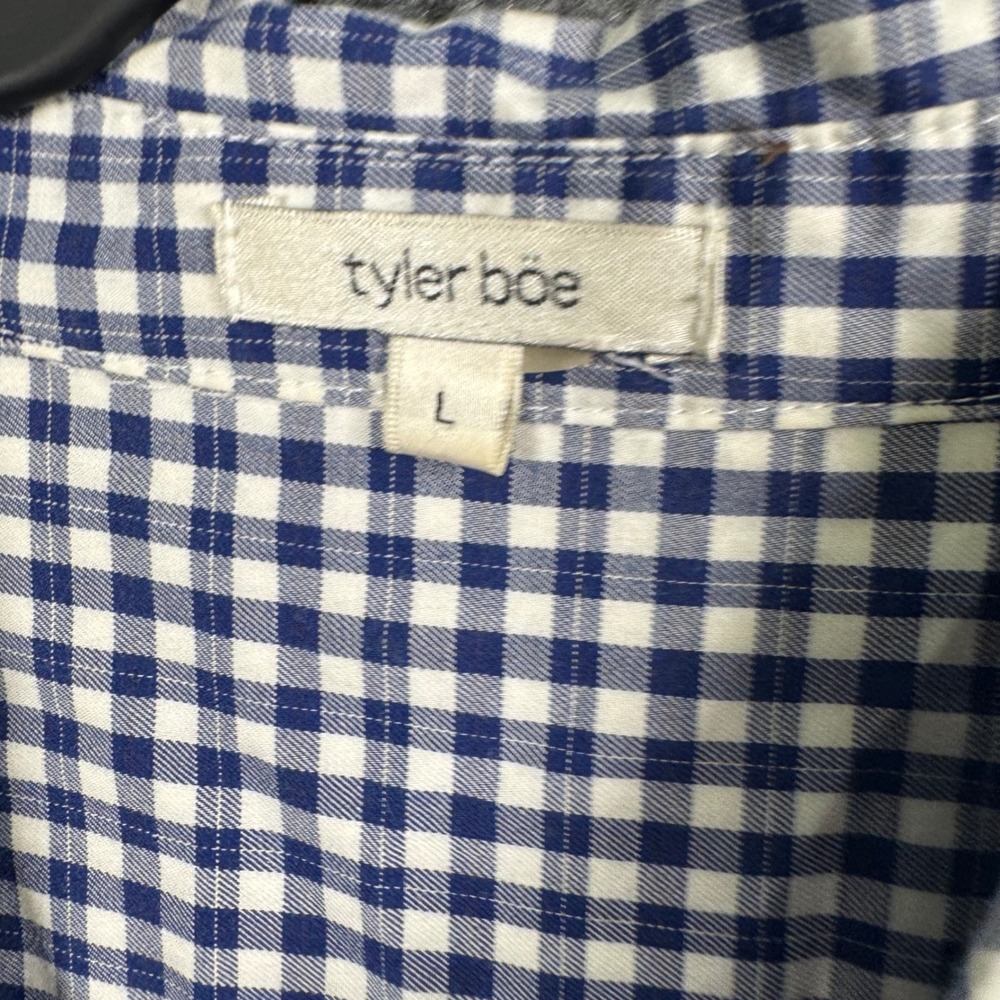 Tyler Boe Button Down Tunic Women L Blue White Gingham Preppy High Low Old Money - Picture 3 of 12
